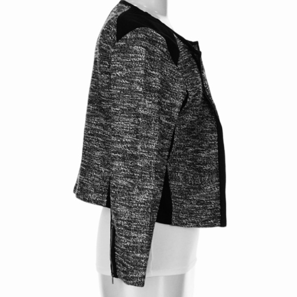 Eileen Fisher System Black & White Tweed Moto-Style Jacket. Size M. - Picture 5 of 12